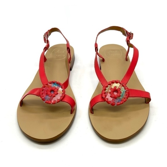 Jack Rogers Leather Sandals Size 7.5 Pink Plaid Strappy Ankle Strap with Buckle - Picture 1 of 9